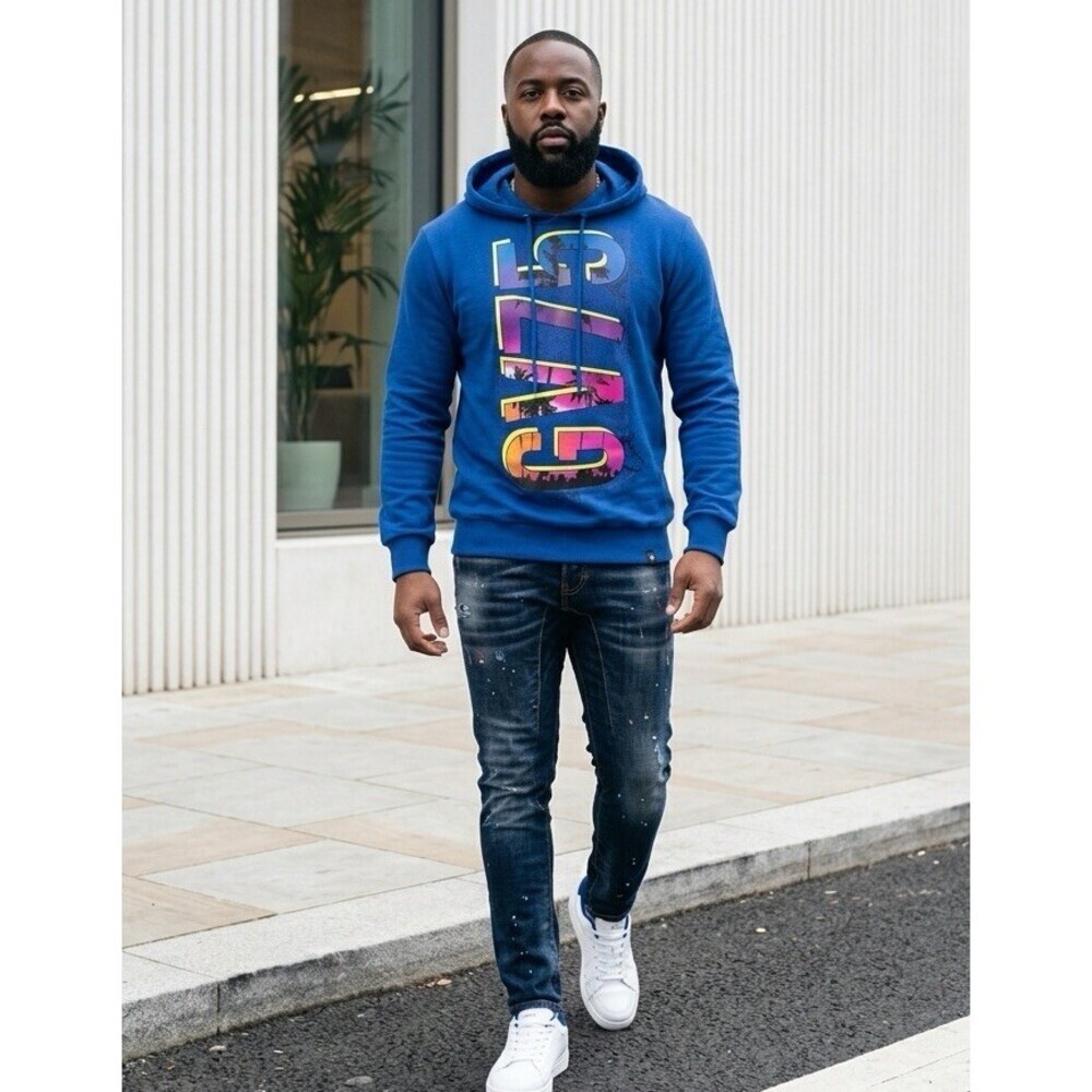 NWT Avenue George V Paris Unisex Royal Blue Sax Hoodie Embellishment Graphic - 5